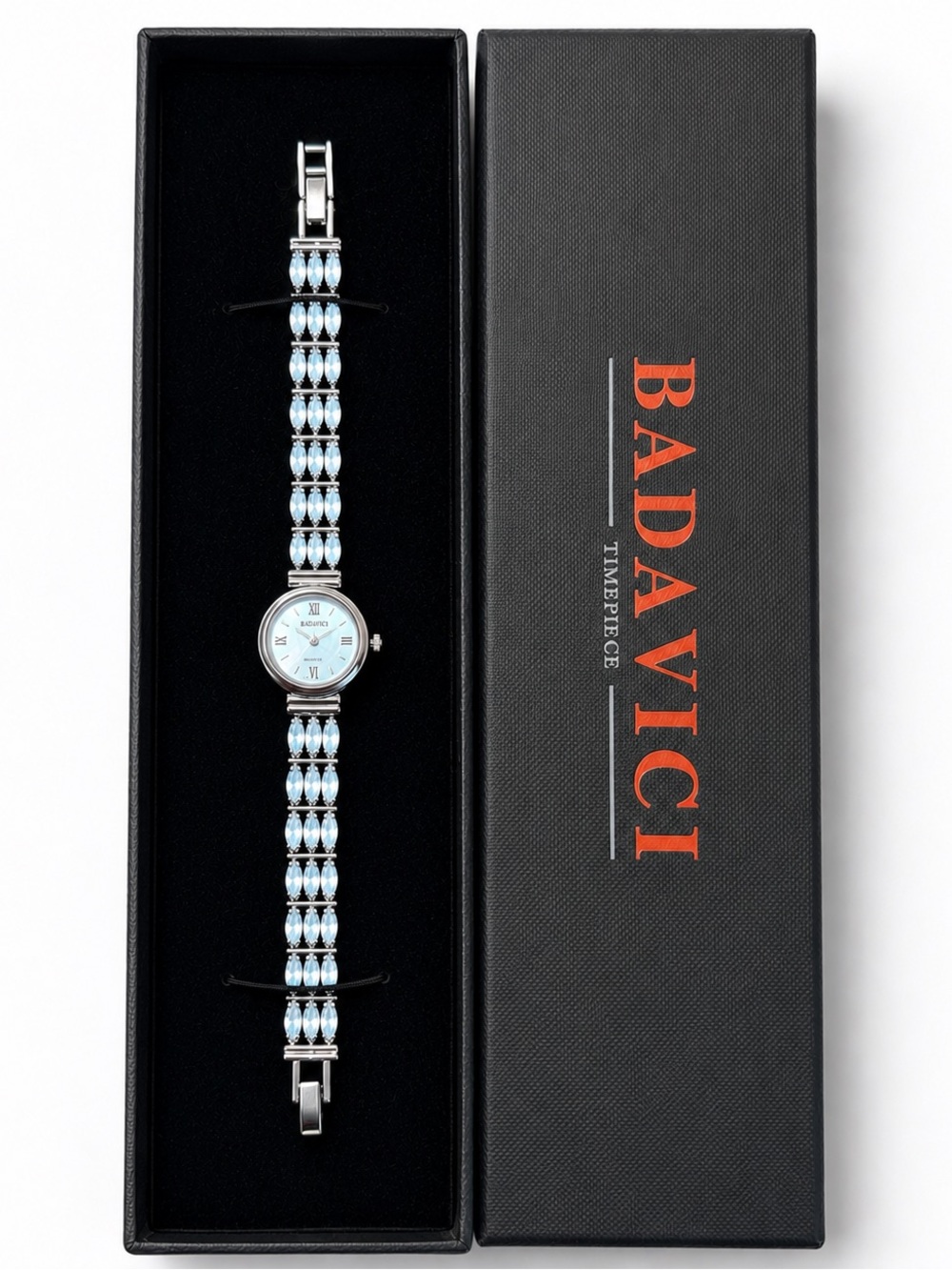 Badavici Silver Tone Genuine Blue Topaz Watch